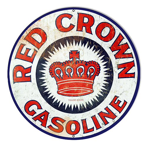 Red Crown Gasoline Reproduction Motor Oil Metal Sign 10" Round