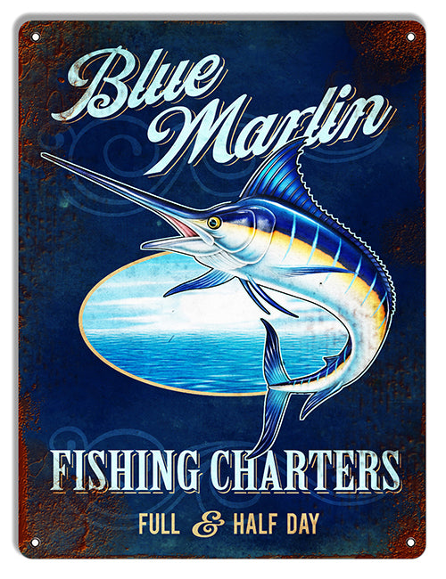 Blue Marlin Fishing Charters Metal Sign 9"x12"