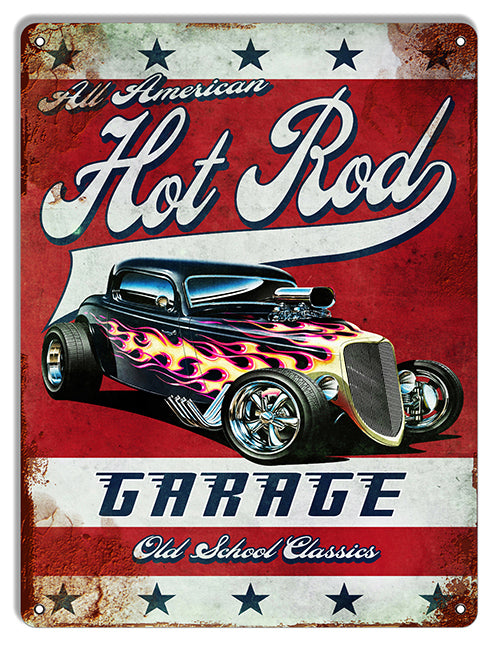 Hot Rod Garage "Old School Classics" Metal Sign 9"x12"