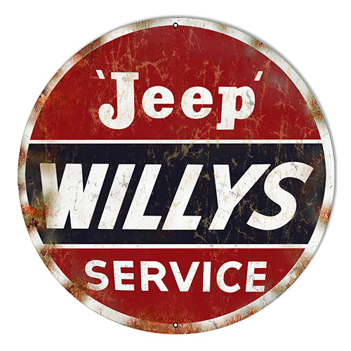 Jeep Willys Service Reproduction Metal Sign 10" Round