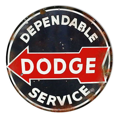 Dependable Dodge Service Reproduction Vintage Metal Sign 10" Round
