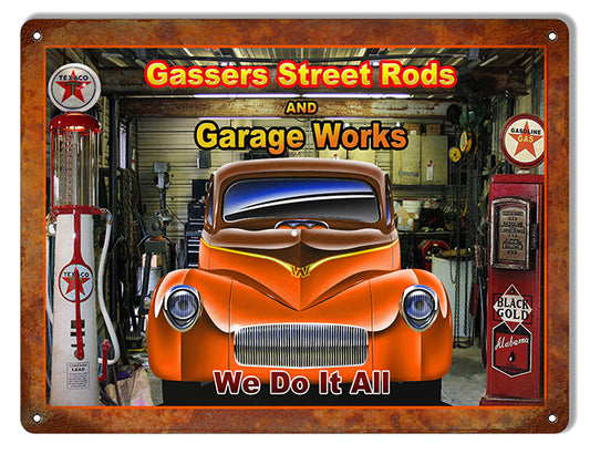 Gassers Street Rods Metal Sign 9"x12"