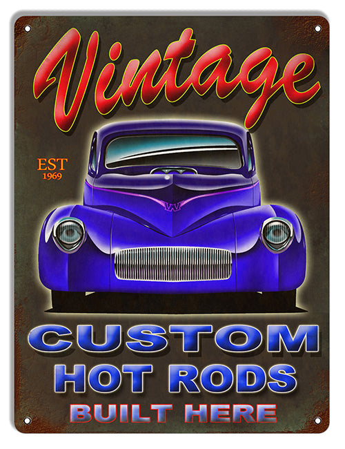 Vintage Hot Rod Metal Sign 9"x12"