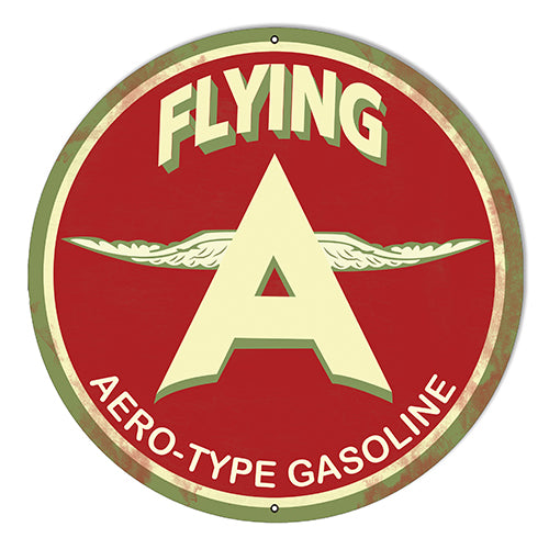 Flying A Gasoline Metal Sign 10" Round