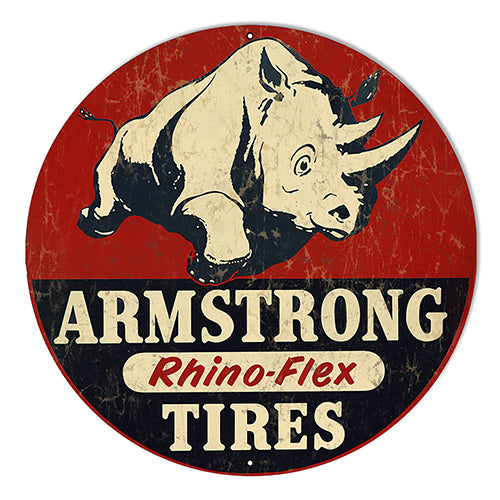 Armstrong Rhino-Flex Tires Vintage Metal Sign 10" Round