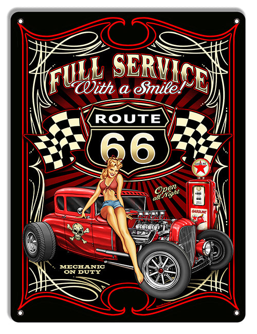 Full Service With A Smile Route 66 Metal Sign 9"x12"