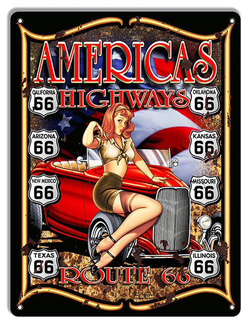 Americas Highway Route 66 Metal Sign 9"x12"