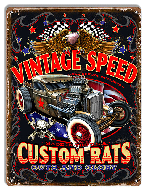 Vintage Custom Rats Metal Sign 9"x12"