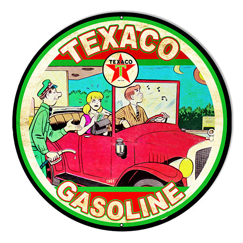 Texaco Gasoline Comic 1961 Metal Sign 10" Round