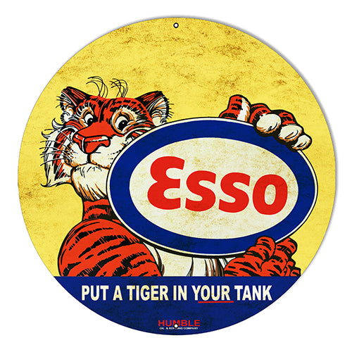 Esso "Put A Tiger In Your Tank" Metal Sign 10" Round