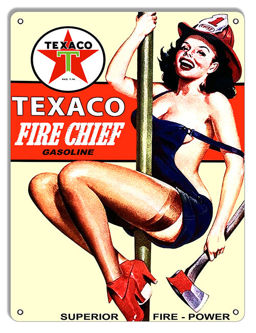 Texaco Fire Chief Gasoline Metal Sign 10" Round