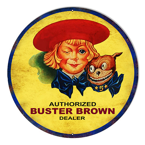 Authorized Buster Brown Dealer Metal Sign 10" Round