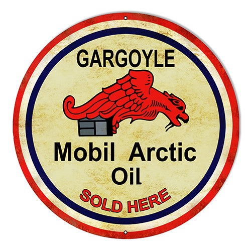 Gargoye Mobil Arctic Oil Sold Here Metal Sign 10" Round