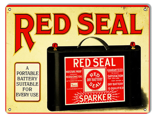 Red Seal Sparker Battery Metal Sign 9"x12"