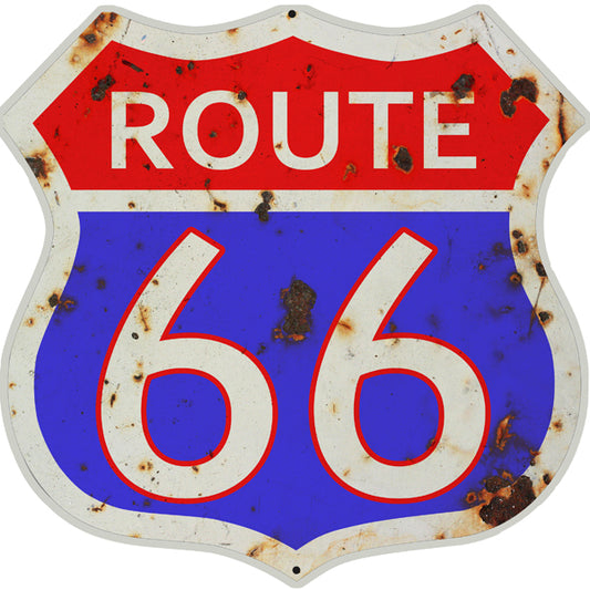 Route 66 Red And Blue With White Border Vintage Metal Sign 10"x10"