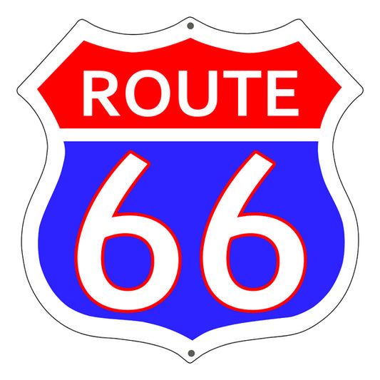Route 66 Red And Blue With White Border Metal Sign 10"x10"