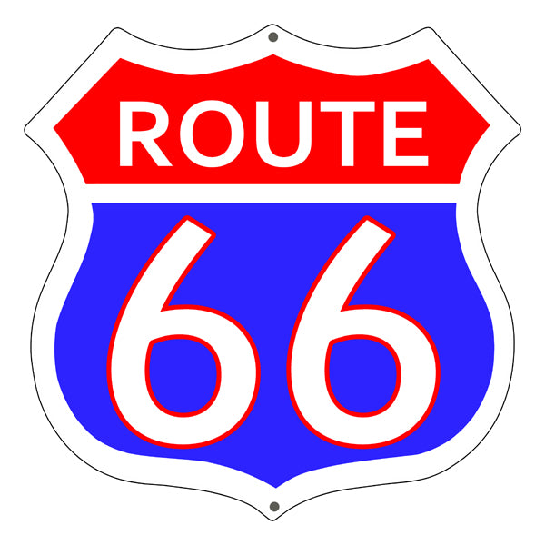 Route 66 Red And Blue With White Border Metal Sign 10"x10"