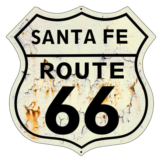 Route 66 Santa Fe White With Black Border Vintage Metal Sign 10"x10"