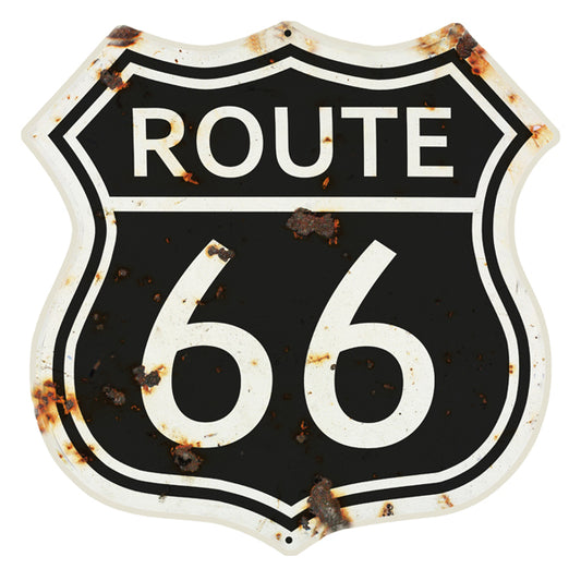 Route 66 Black With White Border Vintage Metal Sign 10"x10"