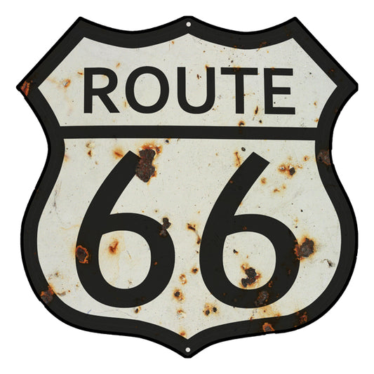 Route 66 White With Black Border Vintage Metal Sign 10"x10"