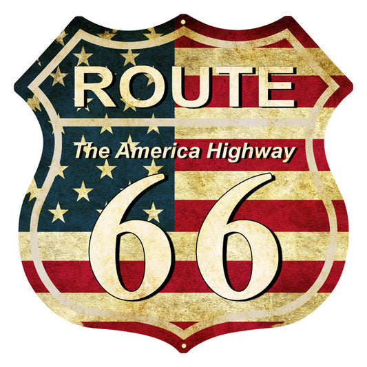 Route 66 Red White And Blue Vintage Metal Sign 10"x10"