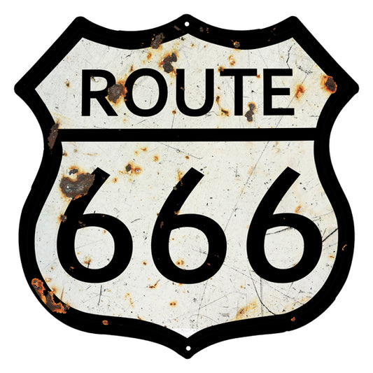 Route 666 White With Black Border Vintage Metal Sign 10"x10"
