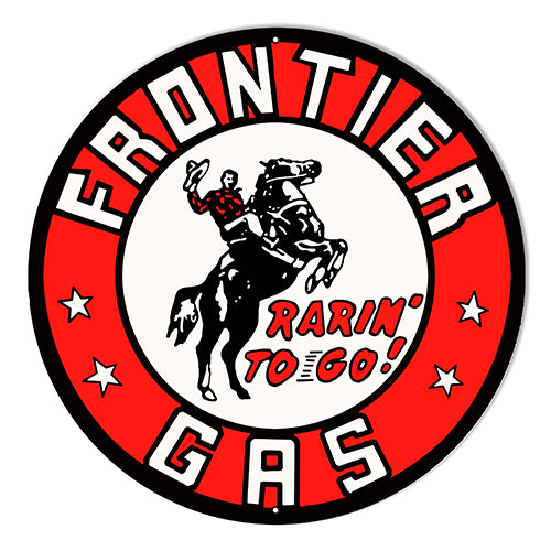 Frontier Gasoline Reproduction Metal Sign 10" Round