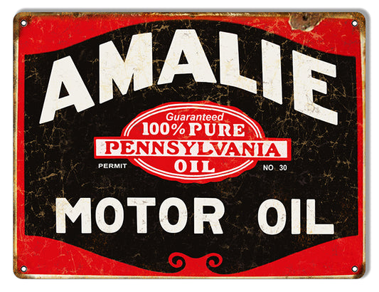 Amalie Pennsylvania Motor Oil Vintage Reproduction Metal Sign 9"x12"