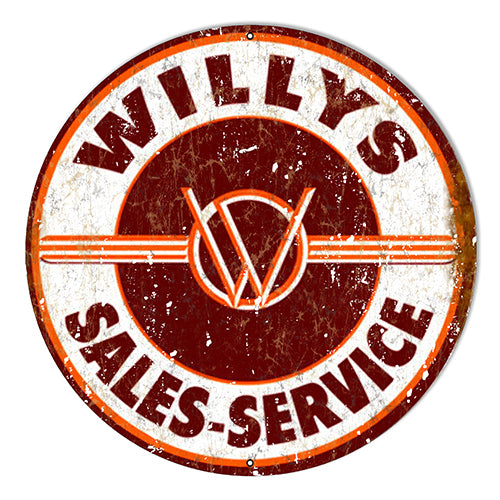 Willys Sales-Service Vintage Metal Sign 10" Round