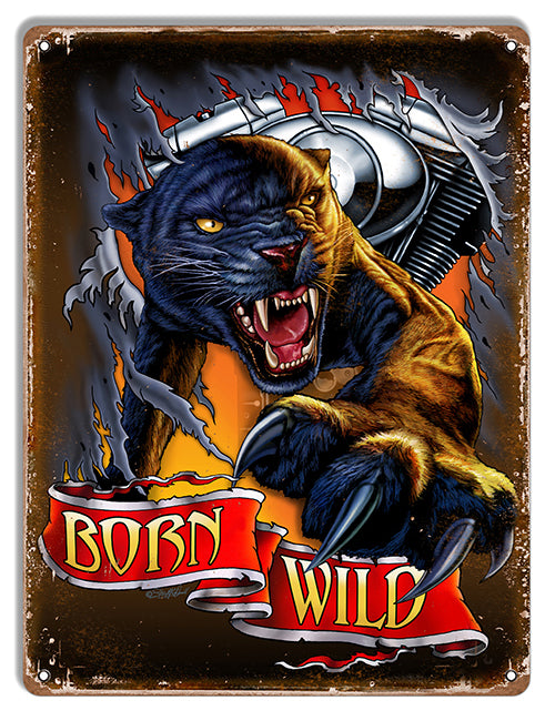 Born Wild Motorcycles Metal Sign 9"x12"
