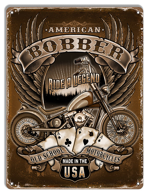 American Bobber Motorcycle Metal Sign 9"x12"